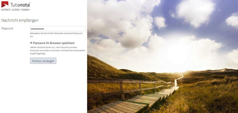 … gibt er hier einfach das vereinbarte Passwort ein. Dieses kann er im Browser speichern, so dass die Passworteingabe in Zukunft nicht mehr nötig ist. (Bild: Tutao)