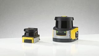 Der RSL 200 (l.) von Leuze ist der kleinste Sicherheits-Laserscanner auf dem Markt. Er sichert Maschinen, fahrerlose Transportsysteme und Roboter. Dank minimaler Abmessungen lässt er sich auch bei wenig Platz sehr einfach integrieren. (Bild: Leuze)