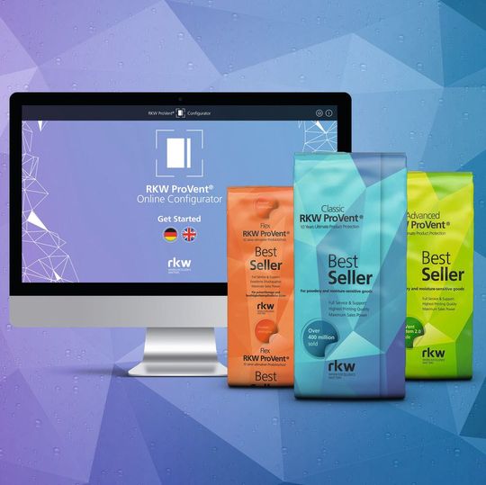 Mit dem Online-Konfigurator für Kunststoff-Verpackungslösungen RKW Provent Best Design können Nutzer ihr individuelles Design des stabilen, selbstentlüftenden Kunststoffsacks RKW Provent gestalten.(Bild:  RKW)