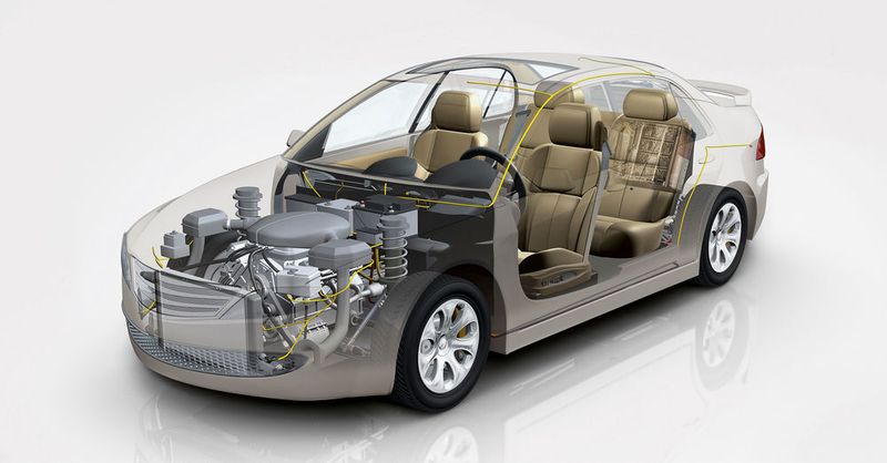 Studie Leichtbau: Durch Faserverbundwerkstoffe kann das Gewicht verschiedener Autoteile, beispielsweise Dach, Türen, Front- oder Heckklappe, bis zu 50 % reduziert werden. (Bild: Evonik)