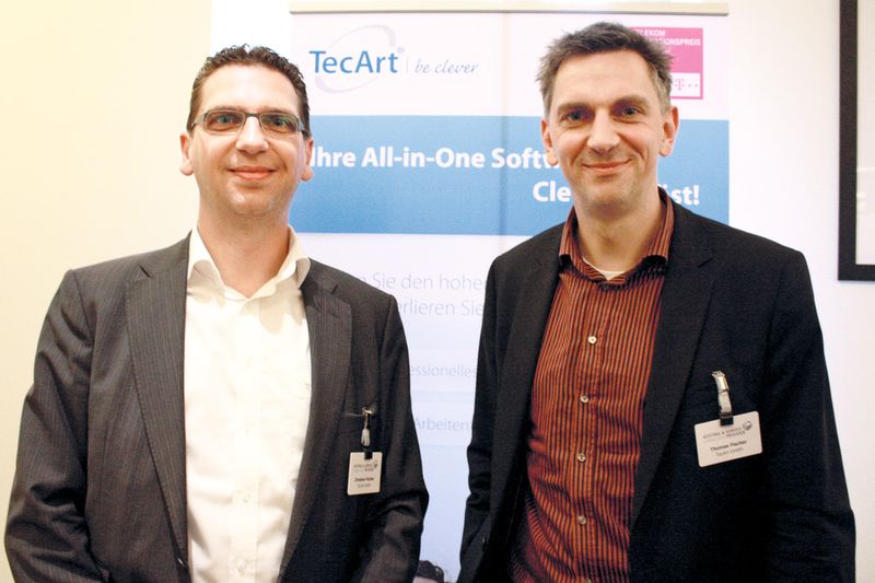 Christian und Thomas Fischer, Tecart (Austeller): „Wie jedes Jahr ist das eine Veranstaltung mit qualitativ hochwertigen Gesprächen. Unsere Erwartungen – gutes Netzwerken sowie neue Erfahrungen durch die gebotenen Vorträge – wurden auf jeden Fall erfüllt.“ ( IT-BUSINESS / Sarah Maier)