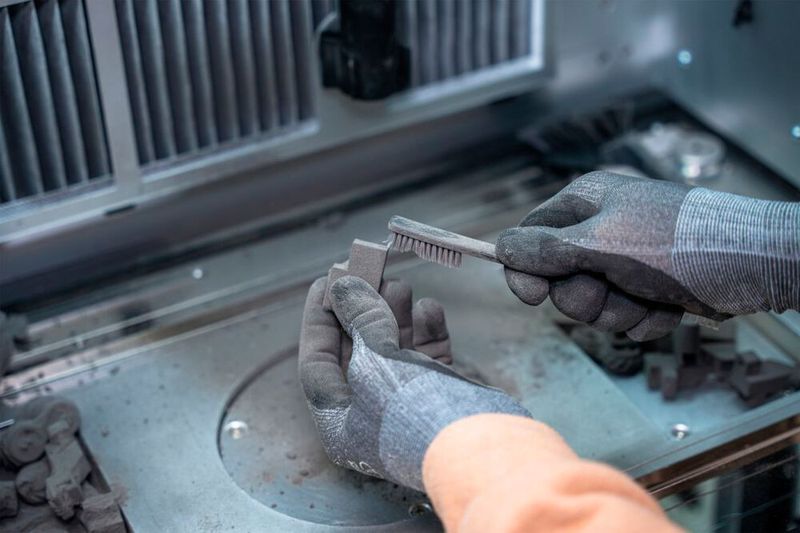 3D-gedruckte PA12-Nylonteile werden in der Sintratec Material Handling Station entpulvert. (Bild: Sintratec)