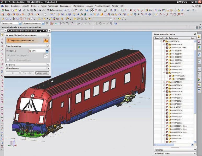 Im Modell besteht jedes Fahrzeug aus zahlreichen fein detaillierten Einzelteilen, die im Zuge der Artikelkonstruktion in NX als Baugruppe gemeinsam modelliert werden. (Bild: xxx)
