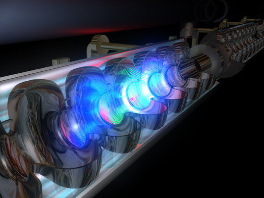 Elektromagnetische Felder beschleunigen die Elektronen in den supraleitenden Resonatoren. (Bild: © DESY)