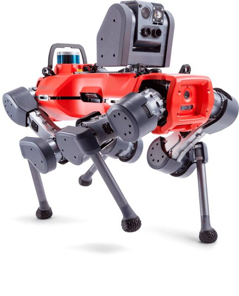 Auch Anymal läuft auf vier Beunen und übernimmt im Betrieb Aufgaben wie das Ablesen analoger Messgeräte, Gasdetektion, Wärmebildtechnik oder Geräuschanalyse. (Bild: Anybotics)