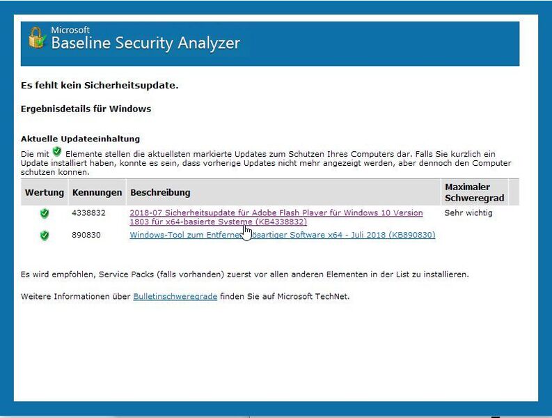 MBSA – Installierter Sicherheitsupdate für Adobe mit der MS-Identifikationsnummer. (Dombach)