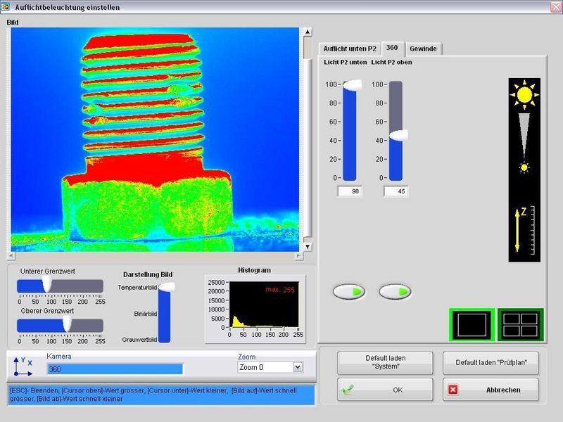 Einer der Partner auf der Vision 4 Automation Tour ist Stemmer Imaging. Die Herausforderung besteht darin, die Bildverarbeitung nahtlos in die Welt der Automatisierung einzubinden. Fehler, wie hier am Gewinde einer Schraube, können in Falschfarben angezeigt werden. (Bild: Stemmer Imaging)