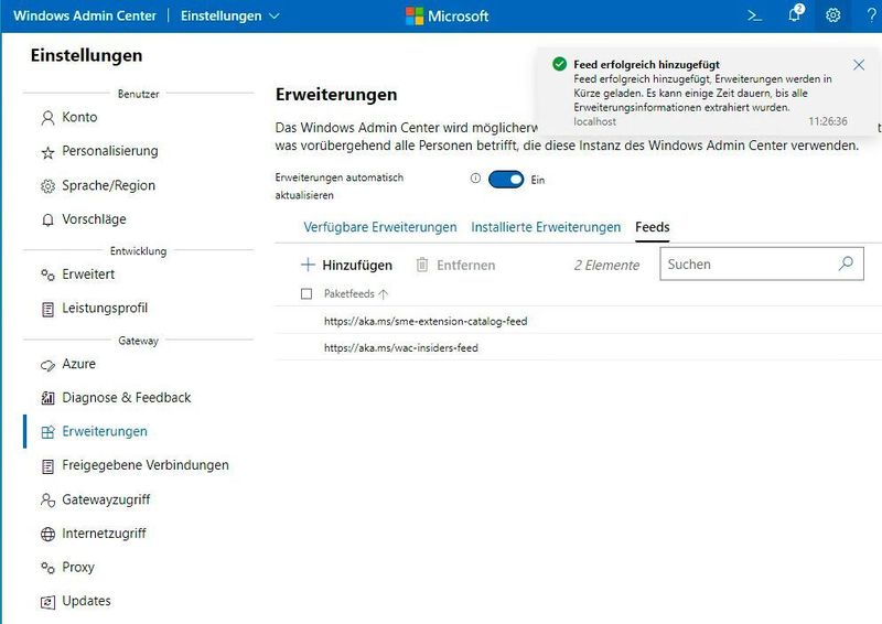 Erweiterungen im Windows Admin Center helfen bei der Steuerung von neuen Funktionen aus Windows Server 2022. (Microsoft / Joos)
