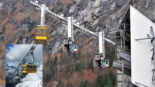 Die Versorgungsseilbahnen transportieren Nutzlasten bis zu 40 Tonnen und treffen in der Talstation auf den mit 1,30 m vergleichsweise «kleinen» Industriestossdämpfer von ACE und Bibus. (ACE Stossdämpfer, Bibus AG) (Archiv: Vogel Business Media)