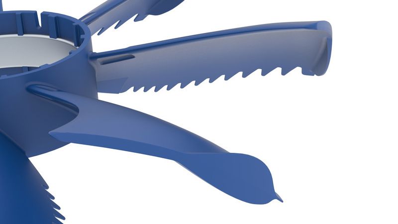 Wie die aufgestellten Federn bei Geiern, Adlern und Störchen senken geknickte Spitzen beim Bio-Ventilator den Luftwiderstand. (Bild: Ziehl-Abegg)