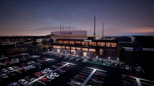 The site preparation marks the formal start of the project to establish North America’s largest production facility for low-emission synthetic anode graphite, with operations set to begin in 2028. (Source:  Vianode)