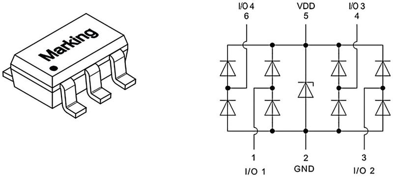 Bild 6:  Dioden-Array mit TVS-Diode für 4 Kanäle, WE-TVS High Speed Serie, 824015. (Bild: Würth Elektronik)