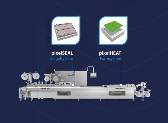 Die Tiefziehverpackungsmaschine RX Ultimate vereint erstmals zwei digitale Matrixheizsysteme in einer Anlage: Pixelseal für präzises Siegeln und Pixelheat für materialschonendes Formen.(Bild:  Multivac)