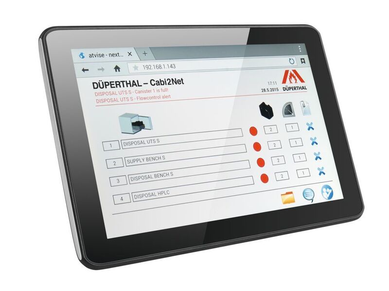 Fig. 3 Cabi2Net gives laboratory employees continuous information about the functioning of their safety storage cabinets, even on a tablet.  (Düperthal)