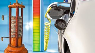 Am Tag der Batterien stehen diese Energiespeicher im Mittelpunkt: von der Voltaschen Säule (links) bis zu modernen Lithium-Ionen-Akkus in Elektrofahrzeugen.  (Bild: Clipdealer, Voltasche Säule / Luigi Chiesa / CC BY-SA 3.0 / de.wikipedia.org)