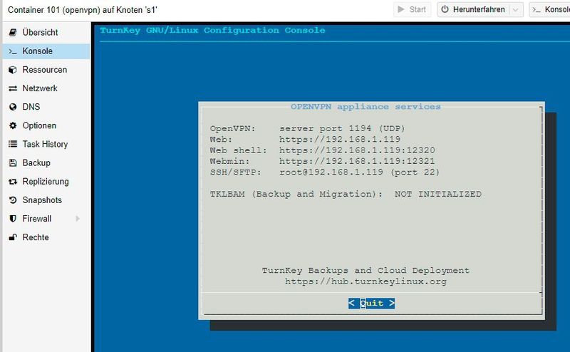 OpenVPN-Container in Proxmox. (Bild: Proxmox Server Solutions / Joos)