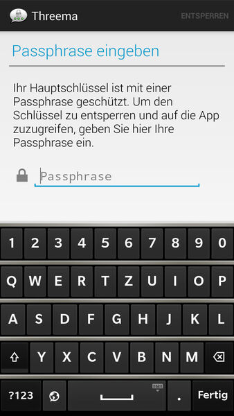 Der Zugriff auf die App wird über eine Passphrase geschützt. Je länger, desto besser. (Bild: VBM)
