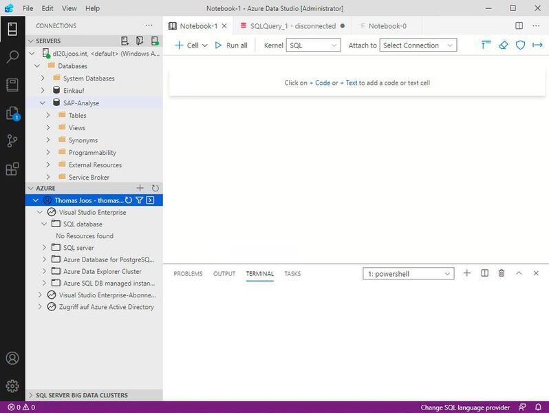 Verwalten der lokalen Verbindungen und Cloud-Verbindungen im Azure Data Studio. (Joos/Microsoft (Screenshot))
