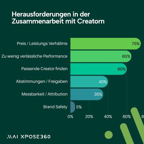 Herausforderungen in der Zusammenarbeit mit Creators: Vor allem das Preis-/Leistungsverhältnis und mangelnde verlässliche Performance sorgen für Spannungen. (Bild: Mai xpose360)