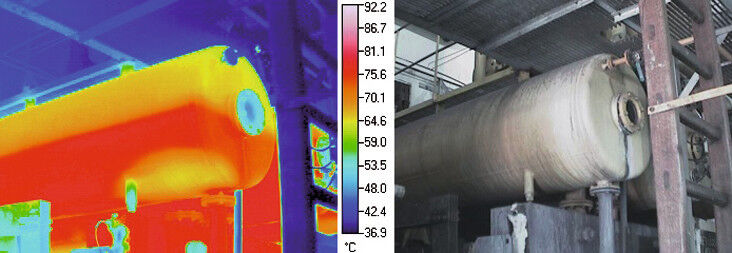 Der Füllstand eines Behälters einmal anders kontrolliert: Das Wärmebild gibt schnell Auskunft über den Füllstand. (Bild: Nec Avio)