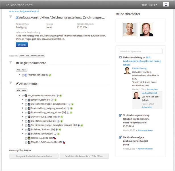Collaboration Portal: Ein Partner nimmt eine Aufgabe und Daten entgegen. (Bild: Contact Software)