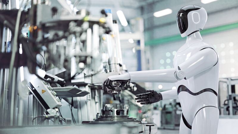 Physical AI schafft die Grundlage für den flexiblen Einsatz humanoider Roboter bei unterschiedlichen Aufgaben in der industriellen Fertigung.(Bild:  Schaeffler)