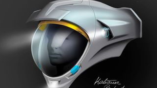 Das Österreichische Weltraum Forum (ÖWF) hat in Wien einen neuen Raumanzug für zukünftige Marsmissionen vorgestellt. Hier eine Designstudie des Helms für das Serienmodell. (ÖWF/ Bernhard Kaliauer)