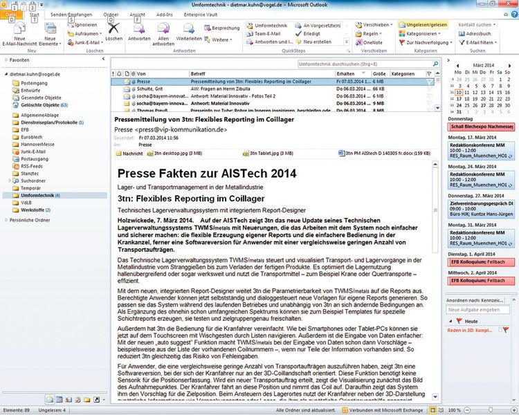 E-Mails haben sich zum wichtigsten und weitverbreitetsten Informations- und Kommunikationsinstrument entwickelt. Die Datenflut nimmt in fast allen Unternehmen und Betrieben überhand. Daher ist es wichtig, die E-Mails effizient und für einen schnellen Zugriff zu organisieren. Aber wie? (Bild: Kuhn)