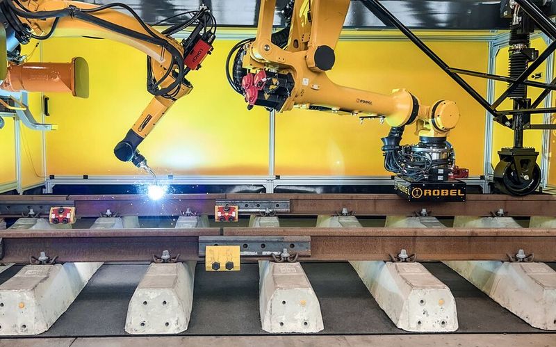 Nicht nur das deutsche Schienennetz ist nicht mehr im besten Zustand. Für die Sanierung fehlen aber zum Beispiel Schweißfachleute. Abhilfe könnte dieses System von Robel Rail Automation schaffen, das mit Fanuc-Robotern Schadstellen an Schienen und Weichen beseitigt.(Bild:  Robel)