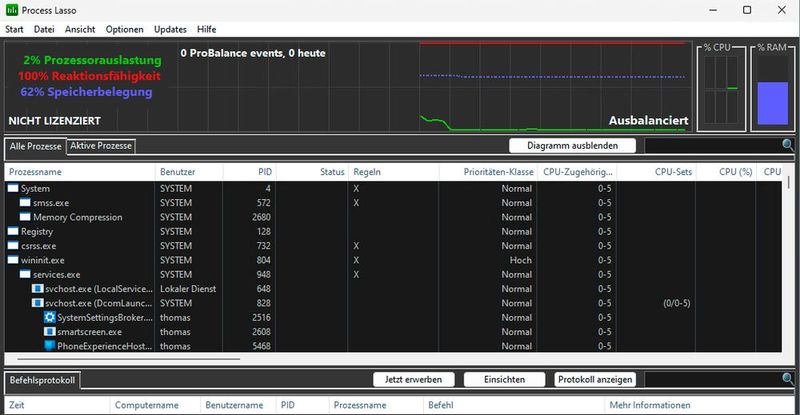 „Process Lasso“ ist eine ideale Ergänzung für den „Windows-Task-Manager“.(Bild:  Thomas Joos)