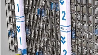 Speicherdichte und Performance verspricht Volume Lagersysteme für sein neues Shuttle-System für große, schwere Lagereinheiten. Sämtliche Palettenstellplätze sind dabei in direktem Zugriff. (Bild: Volume)