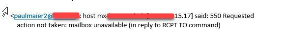 Eine E-Mail an „Paul Maier2“ die nicht zugestellt werden konnte. Ausgeben wird nur der generische SMTP-Fehlercode 550. (Dombach)