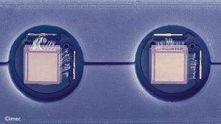 Pulswellengeschwindigkeit und Blutdruckwerte: Zwei pMUT-Sensoren integriert in einem Ultraschallkopf-Demonstrator. (Imec)