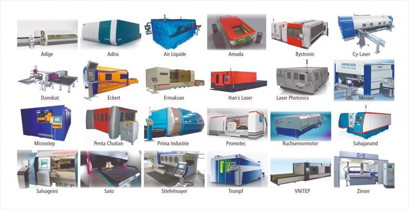 Bild 1: Fasergekoppelte Laser-Flachbettschneidanlagen von 24 Herstellern in alphabetischer Reihenfolge.  (Bild: ILT)