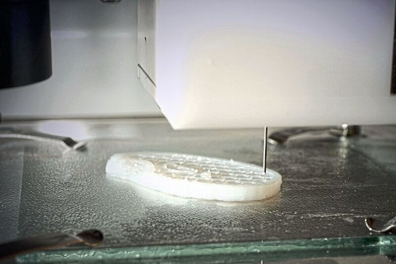 Mit dem Bioplotter lässt sich das zähflüssige Nanocellulose-Hydrogel zu komplexen Formen ausdrucken. (Empa)