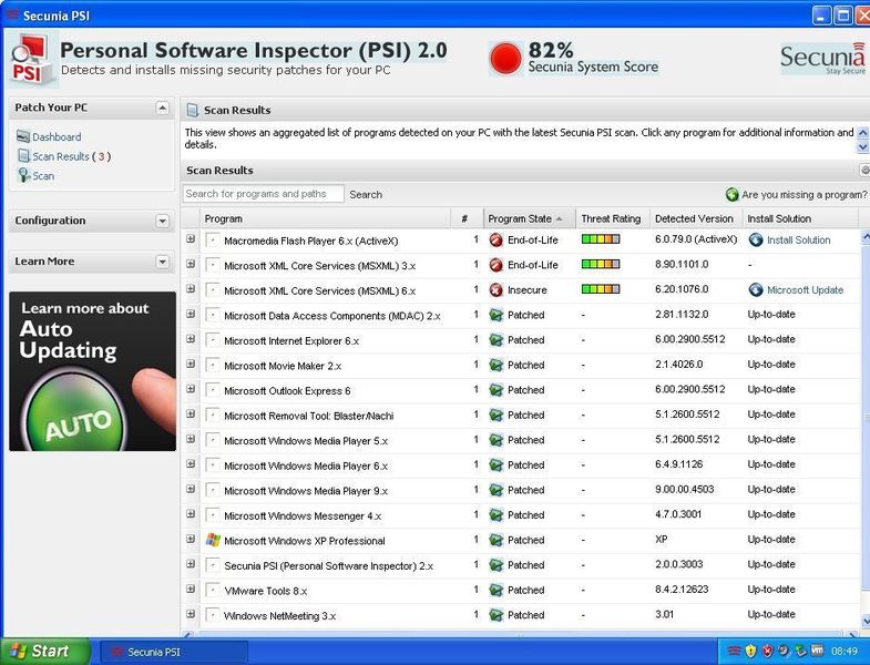Abbildung 1: Bevor Sie einen Computer auf Windows 7 aktualisieren, beschaffen Sie sich neue Versionen der Programme und vor allem der Treiber. Ist in Windows 7 zum Beispiel der Treiber für die Netzwerkkarte nicht integriert, können Sie auch keine Verbindung mit dem Internet herstellen, um sich nach der Installation von Windows 7 den Treiber zu besorgen. Aus diesem Grund ist es sinnvoll, für jedes Gerät einen aktuellen Treiber herunterzuladen. Hilfreich ist hier die Freeware Secunia Personal Software Inspector, die nach einem Scanvorgang alte und abgelaufene Programme auflistet. (Archiv: Vogel Business Media)