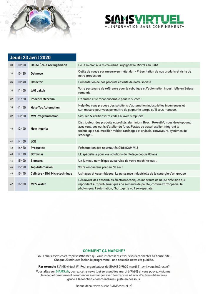 Programme du 23 avril 2020 du SIAMS virtuel.