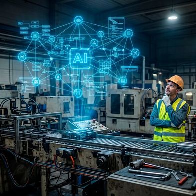 Theorie vs. Praxis: Warum ehrgeizige KI-Initiativen in der industriellen Realität oft an mangelnder Datenqualität und Praxistauglichkeit scheitern. (Bild: Gemini / KI-generiert)