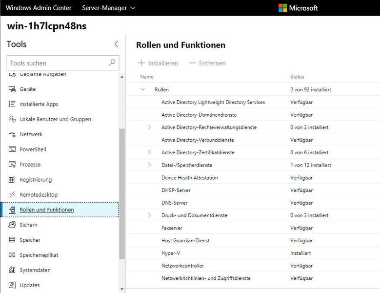 Hyper-V kann als Serverrolle über das Windows Admin Center installiert werden. (Microsoft / Joos)