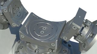 Detailaufnahme einer hydrostatischen Lagerung in einer V-Lünette. (Bild: Rückle)