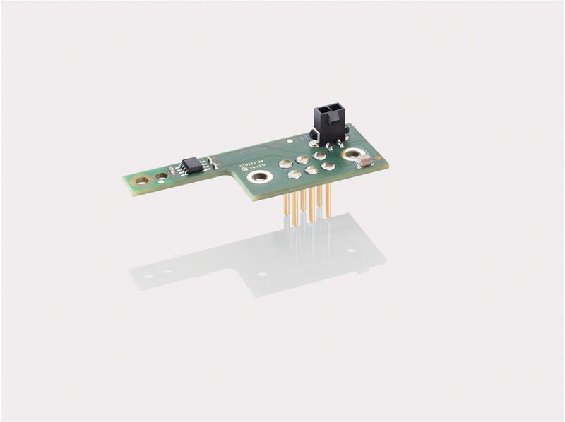 Applikationsspezifische Leiterplatte mit Hall-Sensor und Steckkontakten für Motor und Linearantrieb.  (Novotechnik)