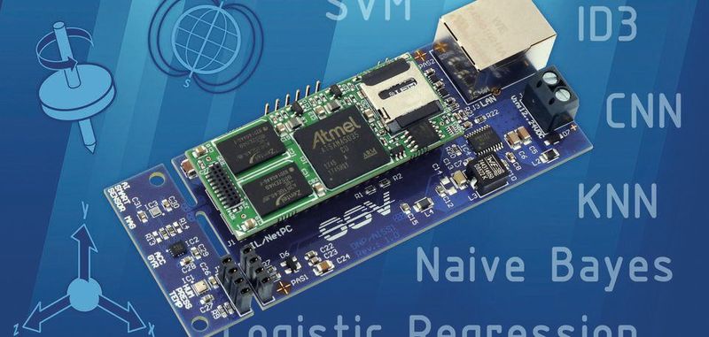 DNP/AISS1 Embedded-Machine-Learning-Starterkit: Das Kit besteht aus einem kompakten Evaluierungsboard mit einem 32-Bit-ARMCortex-A5-Rechnermodul, einer 10/100Mbps-LAN-Schnittstelle sowie verschiedenen Sensoren (1x triaxialer Inertialsensor, 1x Umgebungssensor mit Temperatur, Luftdruck und Luftfeuchtigkeit, 1x Kompasssensorelement). DNP/AISS1 Embedded-Machine-Learning-Starterkit: Das Kit besteht aus einem kompakten Evaluierungsboard mit einem 32-Bit-ARMCortex-A5-Rechnermodul, einer 10/100Mbps-LAN-Schnittstelle sowie verschiedenen Sensoren (1x triaxialer Inertialsensor, 1x Umgebungssensor mit Temperatur, Luftdruck und Luftfeuchtigkeit, 1x Kompasssensorelement).