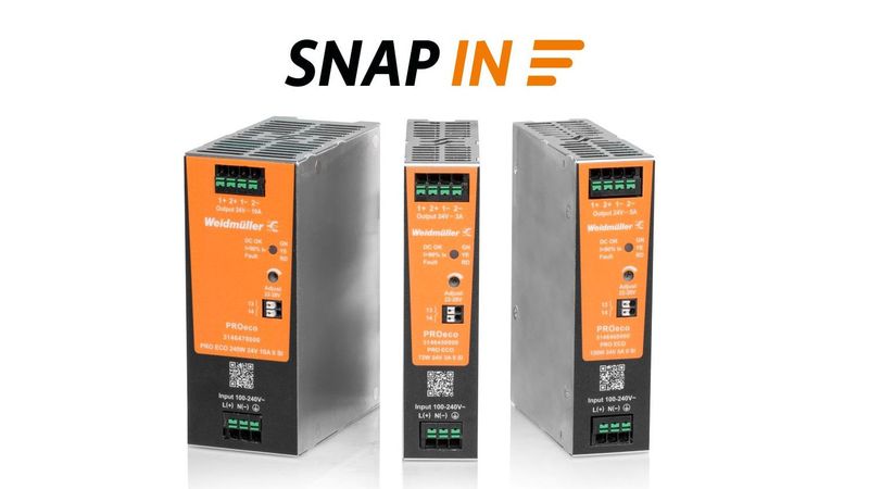 Ausgangsströme von bis zu 10 A bei 24 V DC – mit der neuen PROeco2-Serie definiert Weidmüller Stromversorgungen neu: Ultrakompakt, hocheffizient und dank SNAP IN-Anschlusstechnologie ohne Werkzeug in Sekunden verdrahtet.(Bild:  Weidmüller)