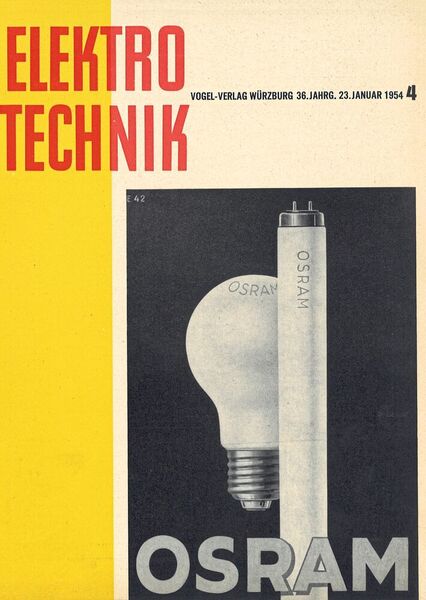 1954 zeigt die Lampenfabrik Osram das Neueste rund um Glüh- und Kraftfahrzeuglampen.  (elektrotechnik)