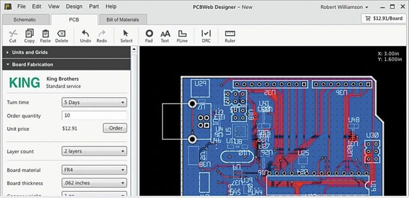 PCBWeb: Das Tool für Schaltplanerstellung und Leiterplattenlayout ist für die schnelle Komponenten-Auswahl mit dem kompletten  Digi-Key-Katalog integriert (Bild: PCBWeb)