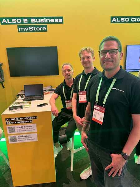 ALSO-E-BUSINESS und myStore gezeigt von Alexander Achtelik, Sebastian Pütz und Andreas Erlenkötter (ALSO) (Bild: Vogel IT-Medien GmbH)
