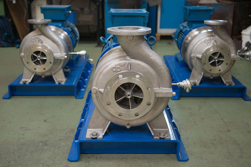 Three of the over 30 CP MKP pumps ready to be delivered to Infraserv Knapsack. (Picture: CP Pumpen)