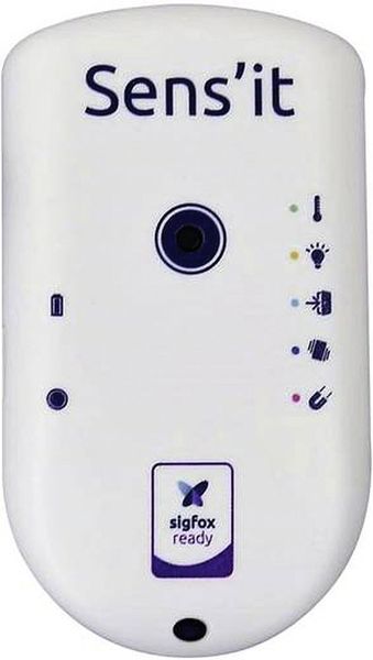 Demo Device Sens’it von Sigfox: Das Gerät ist energiesparsam und lässt sich über USB aufladen.  (Bild: Sigfox / Conrad)