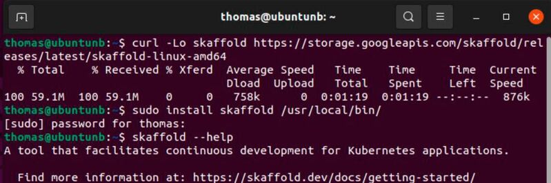Skaffold ist in wenigen Sekunden auf Rechnern von Entwicklern einsatzbereit. Eine Installation auf dem Kubernetes-Cluster ist nicht notwendig.
