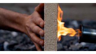 The researchers’ new material, based on mineralised sawdust, is an excellent fire retardant. (Source: Dan Vivas Glaser / from Kürsteiner R et al. Chem Circularity 2026)